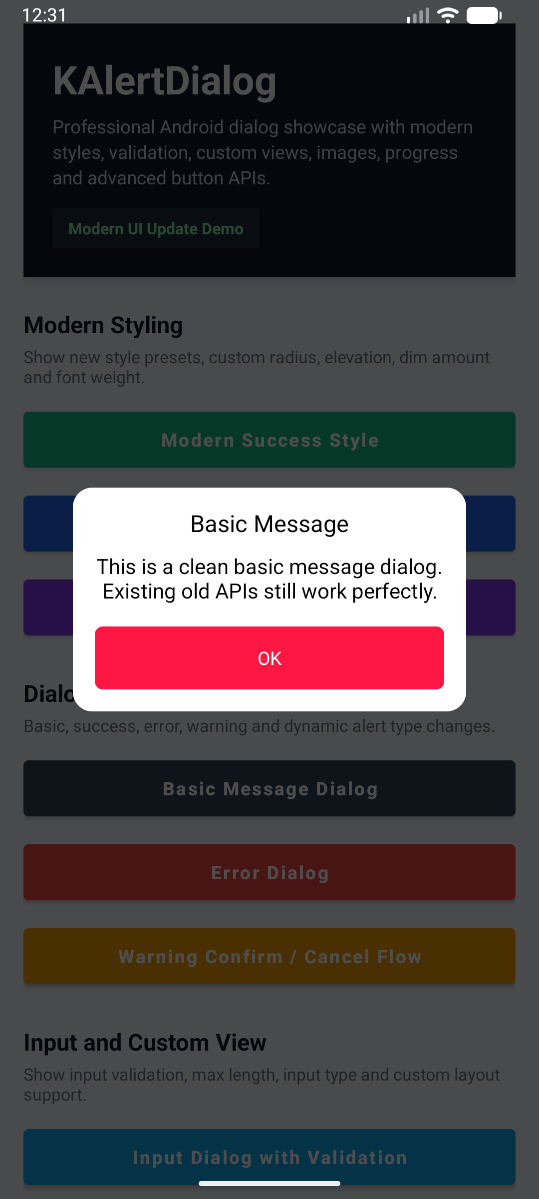 KAlertDialog Basic Message Dialog