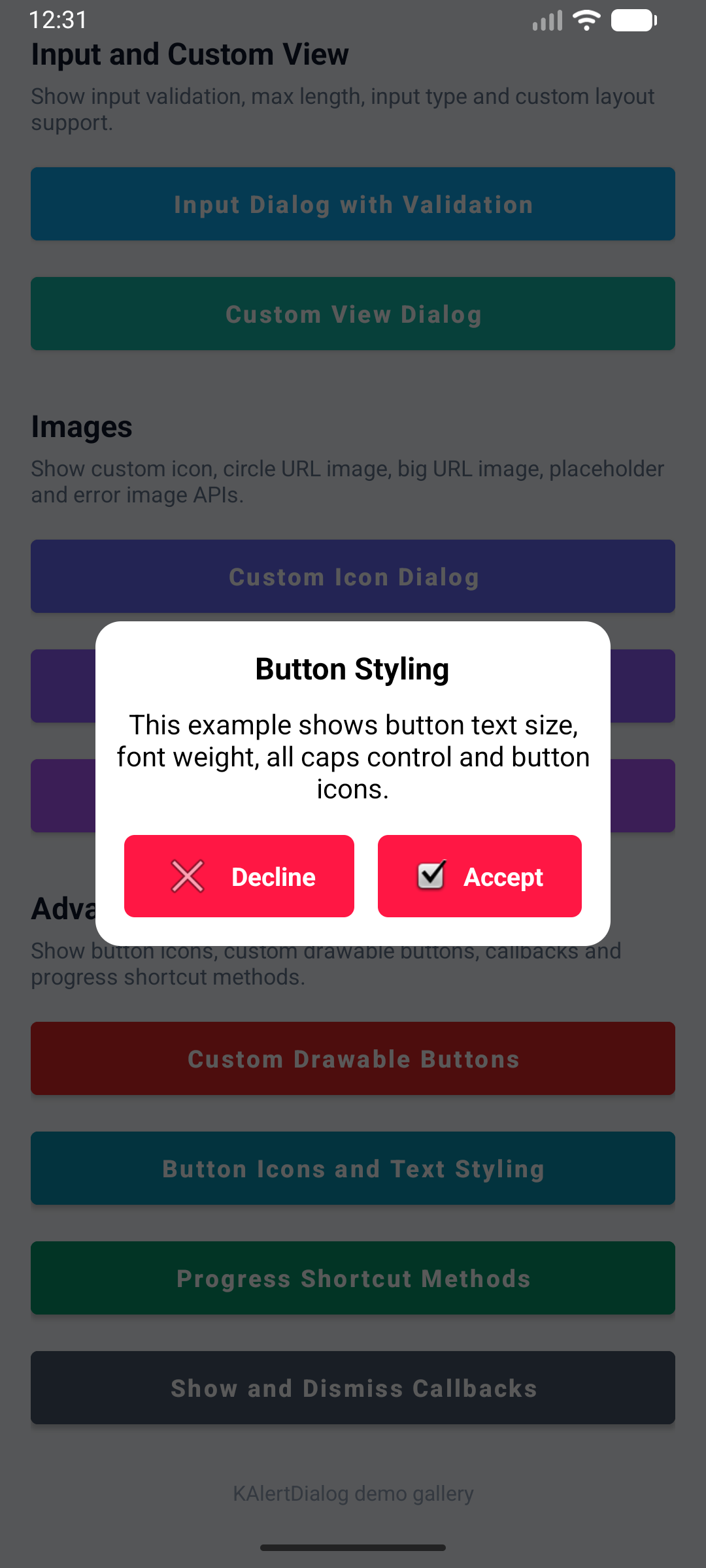 KAlertDialog Button Icon Styling Dialog