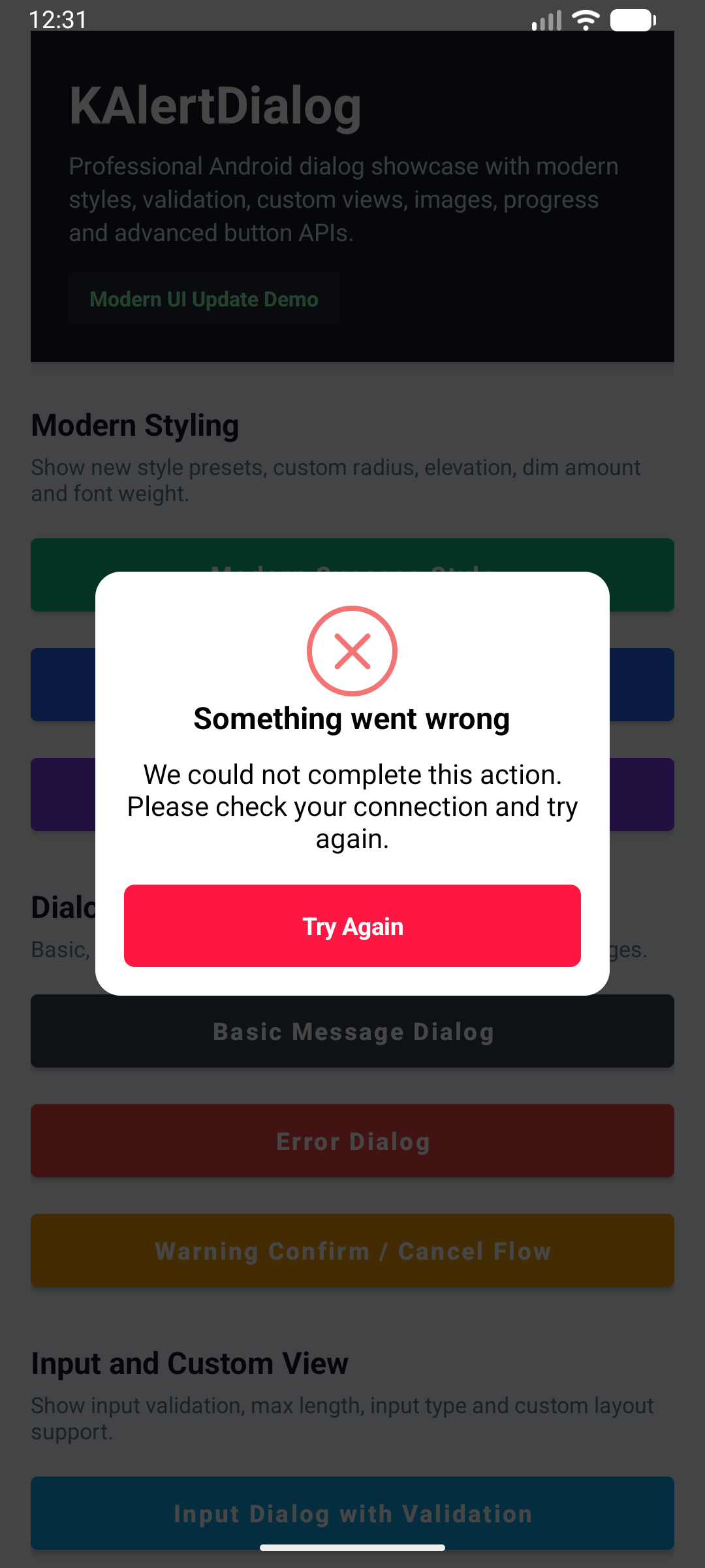 KAlertDialog Error Dialog