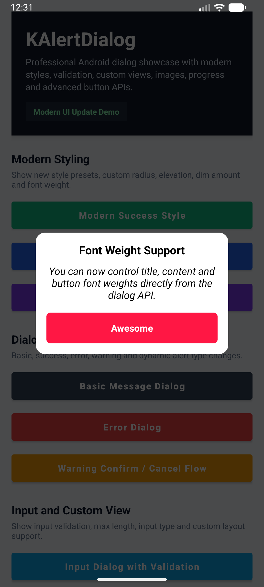 KAlertDialog Title and Content Font Weight Dialog