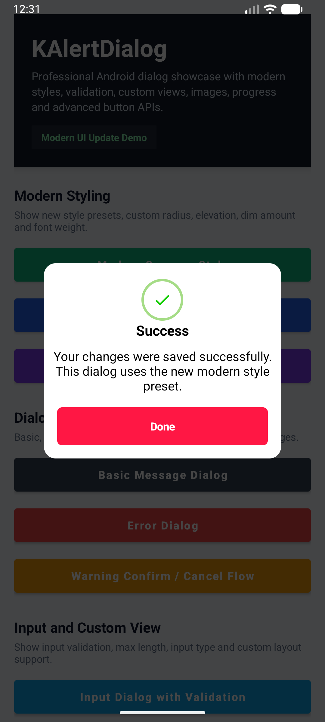 KAlertDialog Modern Success Dialog