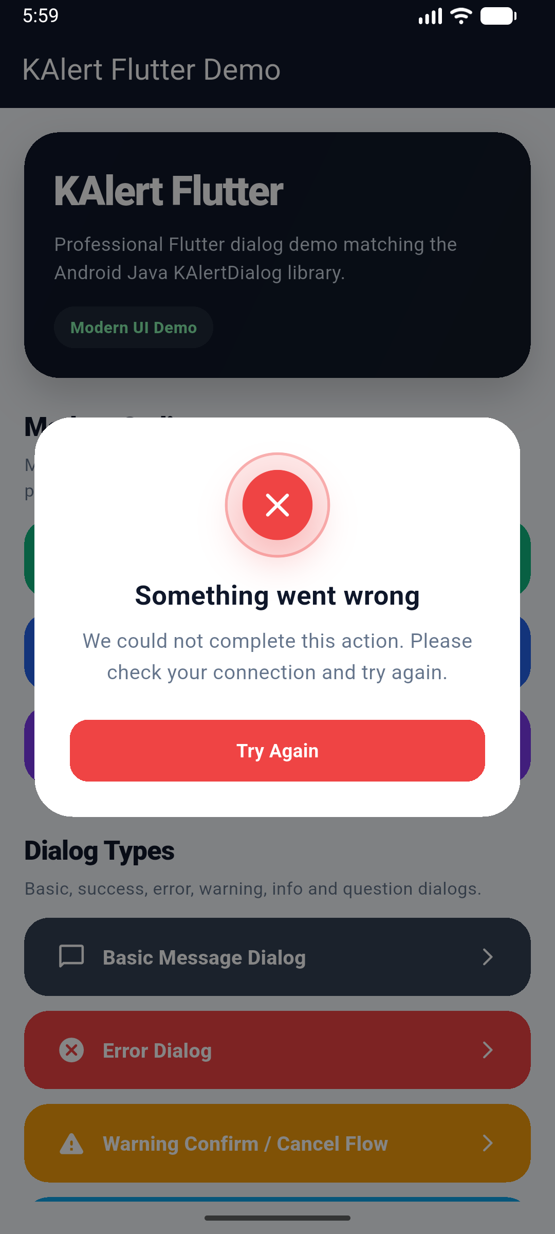 KAlertFlutter Error Dialog