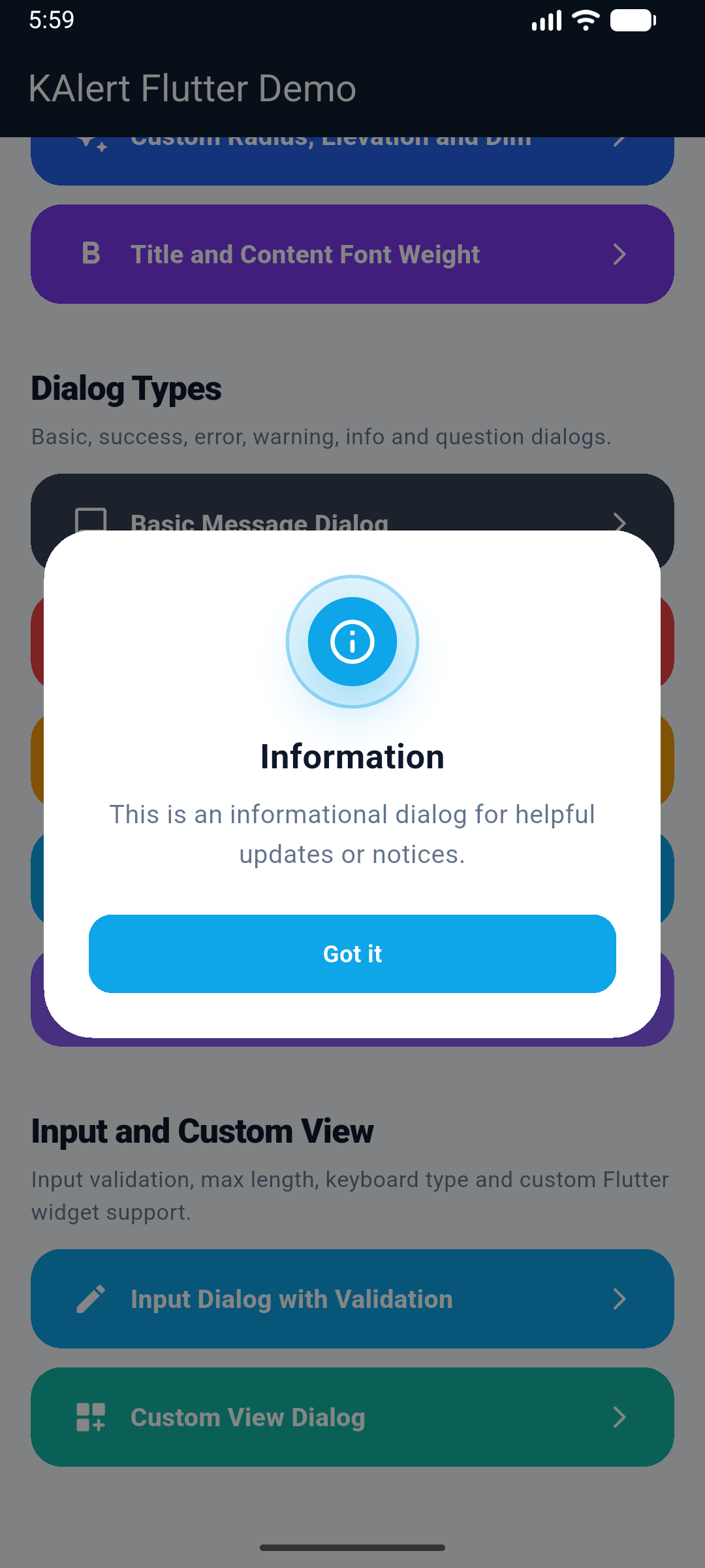 KAlertFlutter Info Dialog