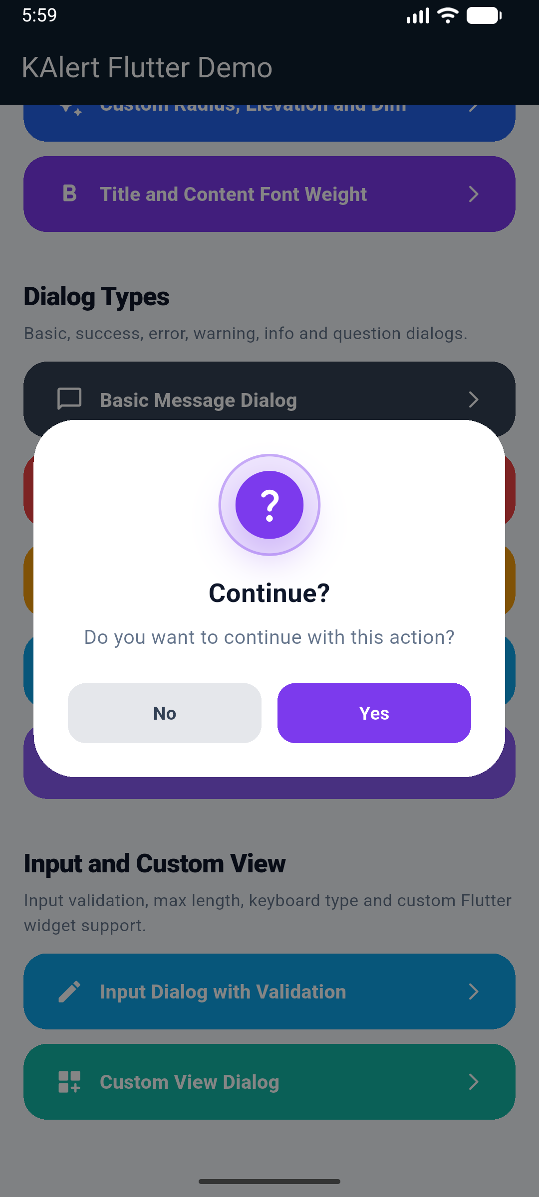 KAlertFlutter Question Dialog