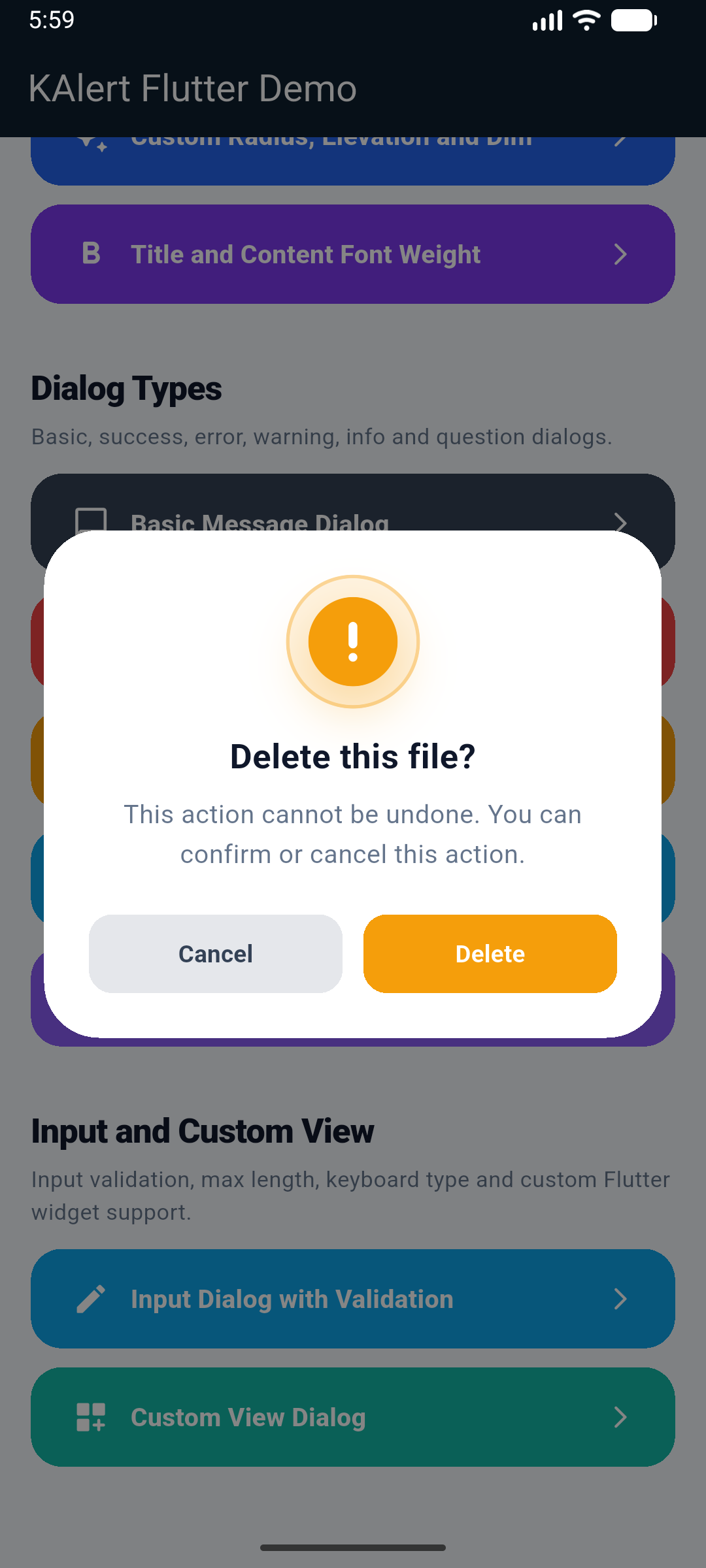 KAlertFlutter Warning Dialog